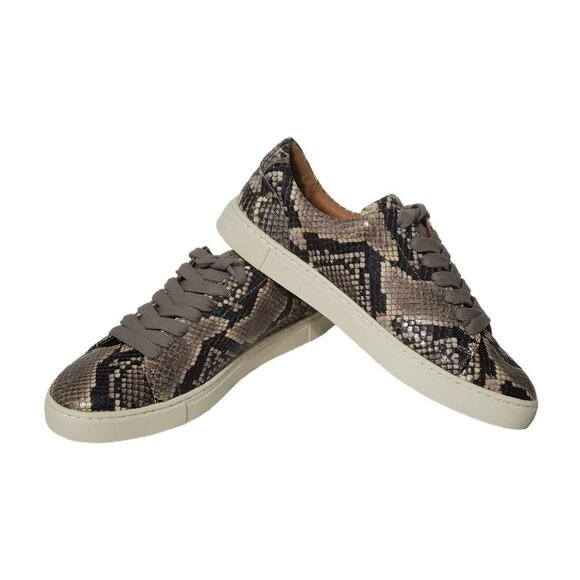 Frye Snakeskin Leather Sneaker Shoes Gym Italian Ivy Lace Black Gray Reptile 7 - Picture 3 of 16